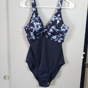 Islander Midnight Blue and White Floral  One Piece Size 12